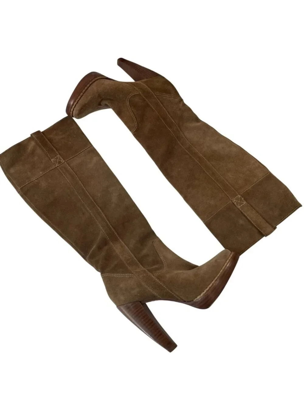 Michael Kors Suede Leather Heeled Boots 5.5 M Tan Knee High Minimalist Preppy